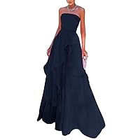 Strapless Ruffle Chiffon Prom Dress Tube A Line Formal Evening Dress Backless Layered Wedding Guest Dress ZD96