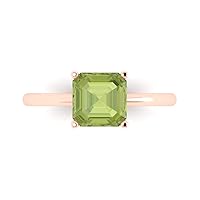 1.95ct Asscher Cut Solitaire Genuine Natural Pure Green Peridot 4-Prong Classic Statement Ring 14k Rose Gold for Women