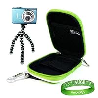 Thermoplastic polyurethanes (TPU) Hard Glossy Lime Green Canon Camera Carrying Case Pouch Sleeve for Canon PowerShot SD1400IS 14.1 MP Digital Camera with 4x Wide Angle Optical Image Stabilized Zoom and 2.7-Inch LCD + Digital Camera Tripod Canon + Vangoddy tm, Live*Laugh*Love wrist band!!!
