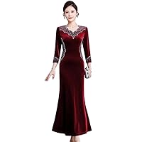 Red Embellished Mother Wedding Clothes Dress Lady Autumn Mother-in-Law