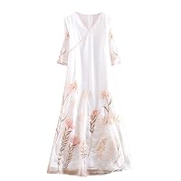 Summer Women Dresses Embroidery Elegant Lady A-line Party Embroidered Loose Dress
