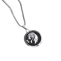 Men's Stainless Steel Chinese Zodiac Animal Round Stamp Pendant Necklace Animal Sign Necklace Pendant Amulet