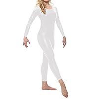Sexy Scoop Neck Full Sleeve Bodycon Jumpsuits Shiny Metallic Spandex Jumpsuits Rompers Party Club High Street Outfits Overall (6X-Large,White,6X-Large)