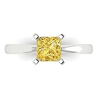 Clara Pucci 1.1 ct Princess Cut Solitaire Yellow Citrine Classic Anniversary Promise Engagement ring Solid 18K Yellow Gold for Women