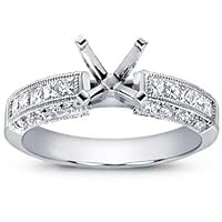 1.25 ct Ladies Round & Princess Cut Diamond Semi Mount Ring in 14 kt White Gold
