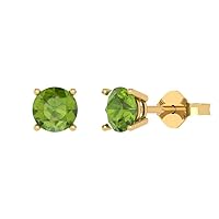 1.4ct Round Cut Solitaire Natural Light Green Peridot Unisex pair of Stud Earrings 14k Yellow Gold Push Back conflict free
