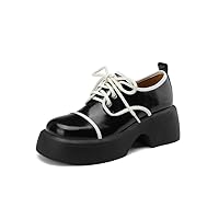 TinaCus Handmade Genuine Leather Women's Round Toe Lace Up Mid Heel Platform Shoes
