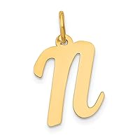 10k Gold Medium Script Letter N Initial Charm Pendant Necklace Jewelry for Women