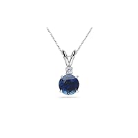 0.03 Cts Diamond & 0.59 Cts Blue Sapphire Pendant in 18K White Gold