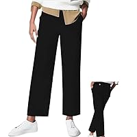 Tummy Control Twill Cropped Wide Leg Pant Plus Size Stretch Pant High Waist Casual Straight Leg with Pocket Jeans