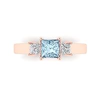 1.11 ct Brilliant Princess Cut Natural Aquamarine 14k Rose Gold 3 Stone anniversary Wedding Engagement Ring