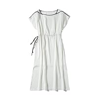 Silk Dress Women's Slim Fit Satin Medium Length Mulberry Silk A-line Skirt Elegant Temperament Round Neck Clothing