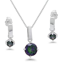 Sterling Silver Simulated Rainbow Mystic Topaz Earring and Necklace Set