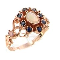14K Rose Gold Womens Victorian Style Opal & Sapphire Ring - Sizes 5 to 12 Available