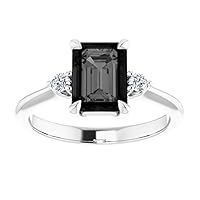 Solitaire Engagement Ring Modern 1 CT Emerald Black Diamond Ring Vintage Antique Black Onyx Ring Art Deco 925 Sterling Silver Wedding Ring Promise Gift