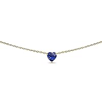 Sterling Silver Heart-cut Created Blue Sapphire Solitaire Choker Necklace for Teens or Women