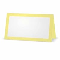 Lemon Yellow Place Cards - Flat or Tent - 10 or 50 Pack - White Blank Front with Solid Color Border - Placement Table Name Seating Stationery Party Supplies Occasion or Dinner Event (50, Tent Style)