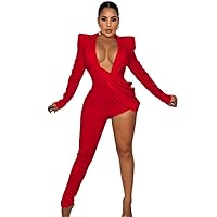 Elegant Women Sexy Party One Leg Blazer Style Long Sleeve Jumpsuit Chic Even Piece Overall Playsuit