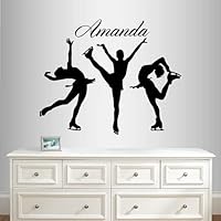 Wall Vinyl Decal Home Decor Art Sticker Figure Skating Girls Customized Name Ice Skating Sportswoman Sports Room Removable Stylish Mural Unique Design 2051
