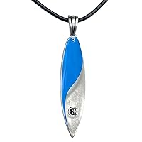 Blue Surfboard Surfer Yin Yang Tribal Skater Jewelry Maori Hawaiian Surf Board Silver Pewter Men's Pendant Necklace Wealth Fortune Lucky Charm Safe Travel Talisman Protection Amulet Black Leather Cord