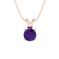 Clara Pucci 0.45ct Round Cut Fine Pendant Natural Amethyst Gem Solitaire Pendant Necklace With 18