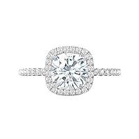 Kiara Gems 4 CT Cushion Diamond Moissanite Engagement Ring Wedding Ring Eternity Band Vintage Solitaire Halo Hidden Prong -Silver Jewelry Anniversary Promise Ring Gift