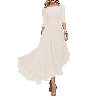 Laces Mother of Bride Dress Tea Length Mother of The Groom Dress with Sleeves Women Beaded Formal Evening Gowns