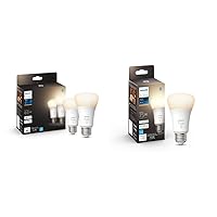 Hue White A19 LED Smart Bulb, Bluetooth & Zigbee Compatible, Works, 2 Bulbs & Hue White A19 Medium Lumen Smart Bulb, 1100 Lumens, Bluetooth & Zigbee Compatible, Works, A Certified, 1 Bulb