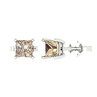 1.0 ct Princess Cut Solitaire Genuine Yellow Moissanite Pair of Designer Stud Earrings 18K White Gold Butterfly Push Back