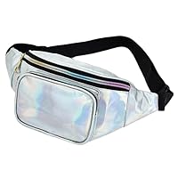 fanny packs for women，Colorful Laser Waist Bag Multi-purpose PU fanny packs for women fashionable With Adjustable Strap ，suitable for Workout Traveling Running Sport (white)