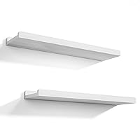 Floating Shelves Wall Mounted Set of 2, 24 Inch Wood Storage Wall Shelves for Bedroom Living Room Bathroom Kitchen Office and More White