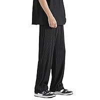 Wide-Leg Ice Silk Pants for Men - Solid Color Thin Striped Straight-Leg Drape Elastic Trousers with Loose Fit