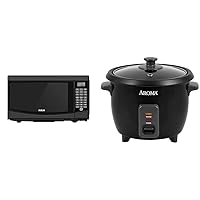 RCA RMW733-BLACK RMW733 0.7 Cu. Ft. Microwave, Black & Aroma Housewares 6-Cup (Cooked) / 1.5Qt. Rice & Grain Cooker (ARC-363NGB),Black,6-Cup Cooked / 3-Cup Uncooked