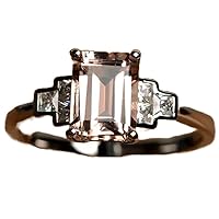 Solid 925 Sterling Silver & Natural Pink Morganite 10x8mm Baguette Shape Emerald Cut June Birthstone Engagement Ring for Men & Women. (Choose Your Size) |LW_GSR_0348