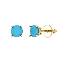0.6 ct Brilliant Round Cut Solitaire VVS1 Simulated Turquoise Pair of Stud Earrings Solid 18K Yellow Gold Screw Back