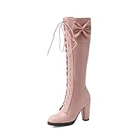 Women's Knee-high Boots, high Heels, Thick-Soled Boots, Autumn and Winter Boots, Sweet Bow tie high Boots, Women's Single Boots, Knight Boots, Women's high-Heeled Thick Boots