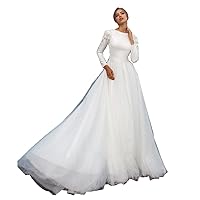 Elegant 3D Flower Lace Beaded Wedding Dress with Long Sleeves Shine Tulle Glitter On Bridal Dresses for Women