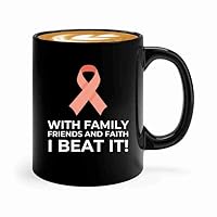 Endometrial Cancer Survivor Coffee Mug 11oz Black -Family Friends Faith - Endometrial Cancer Awareness Peach Ribbon For Cancer Uterine Cancer Survivor