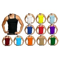 6 Packs Men's G-Unit Style Cotton Tank Tops Square Cut Muscle Rib A-Shirts Random Assorted Colors