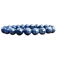 Unisex Bracelet 10mm Natural Gemstone Blue Sapphire Round shape Faceted cut beads 7 inch stretchable bracelet for men & women. | STBR_02226