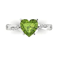 Clara Pucci 2.19ct Heart Cut Twisted Solitaire Halo Genuine Natural Peridot Proposal Wedding Anniversary Bridal Ring 18K White Gold