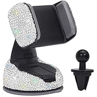 Bling Car Phone Holder,Rhinestone Bling Crystal Car Phone Mount,with One Air Vent Base,Universal Cell Phone Holder for Dashboard,Windshield and Air Vent (White)