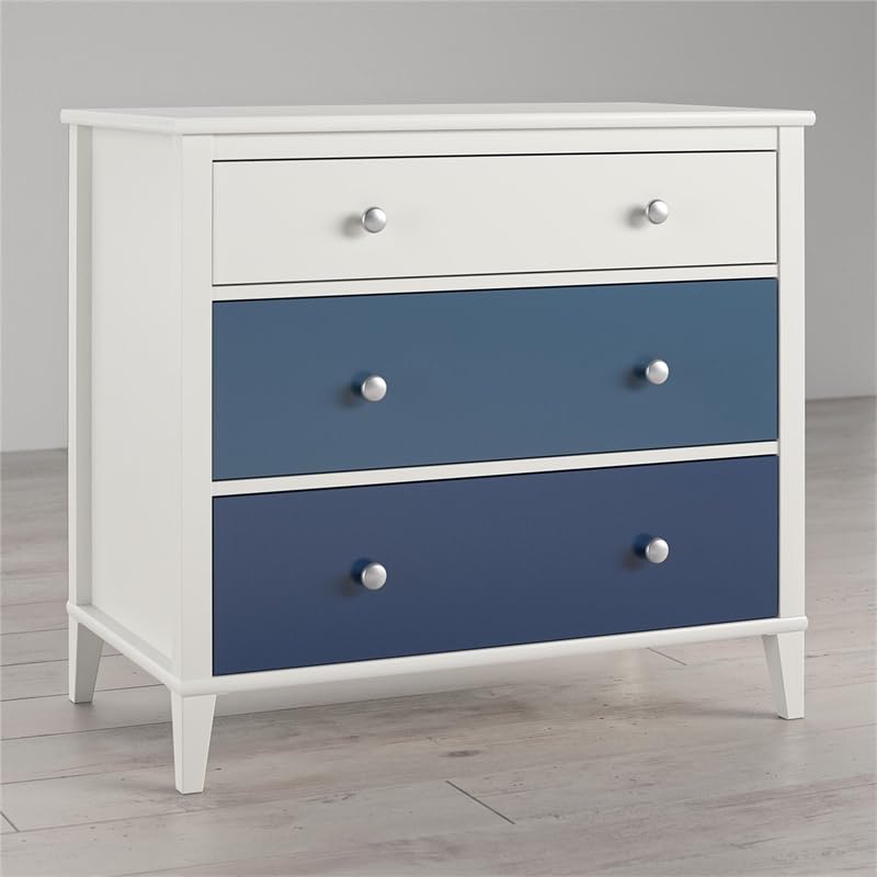 Little Seeds Monarch Hill Poppy White 3 Drawer Dresser, 31.5”H x 35.5625”W x 19.0625”D, Blue