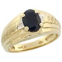 10k Gold Brushed Center Men's Stone Ring, w/ 2.25 Total Carat Oval Cut (9x7mm) Blue Sapphire Stone & Brilliant Cut Diamonds, 7/16