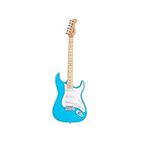 Cali Classic Electric Guitar - Blue, 6 Strings, Double-Cutaway Solid Body, Right Handed, SSS Pickups, Full-Range Tone, With Gig Bag, Perfect for Beginners - Indio Series