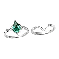 Kite Shaped Emerald Engagement Ring 925 Silver/10K/14K/18K Solid Gold 1 CT Art Deco Wedding Ring Set Antique Emerald Green 2 Piece Bridal Anniversary Ring