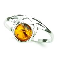 Lovely Baltic Amber & 925 Sterling Silver Designer Ring 7072-Q, US Size-8.5