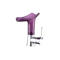 Faucets,Waterfall-Style Bathroom Faucet Single Handle,Modern Container Faucet Countertop-Mounted Washstand Faucet,Spout Can Be Rotated 360°,with Water Inlet Hose/Purple