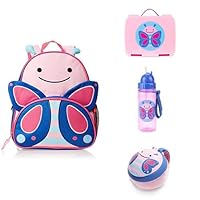 Skip Hop Sparks Kid's Back to School Set with Backpack, Food Jar, Snack Cup, and Straw Bottle, Kindergarten Ages 3-4, Butterfly