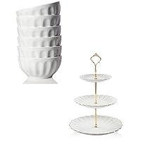 SWEEJAR Ceramic Fluted Bowl Set & SWEEJAR 3 Tier Ceramic Cake Stand